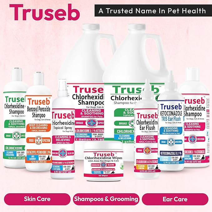 Truseb Topical Ketoconazole and Chlorhexidine Wipes for Dogs, Cats and Horses - with Aloe for Cleansing - 50 Count (Ketoconazole & Chlorhexidine Wipes, 50 Count)