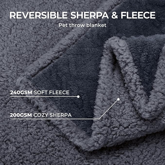 Waterproof Pet Blanket, Liquid Pee Proof Dog Blankets for Sofa Bed Couch, Reversible Sherpa Fleece Furniture Protector Cover for Small Medium Large Dogs Cats,Dark Grey Medium（57" x 40"）