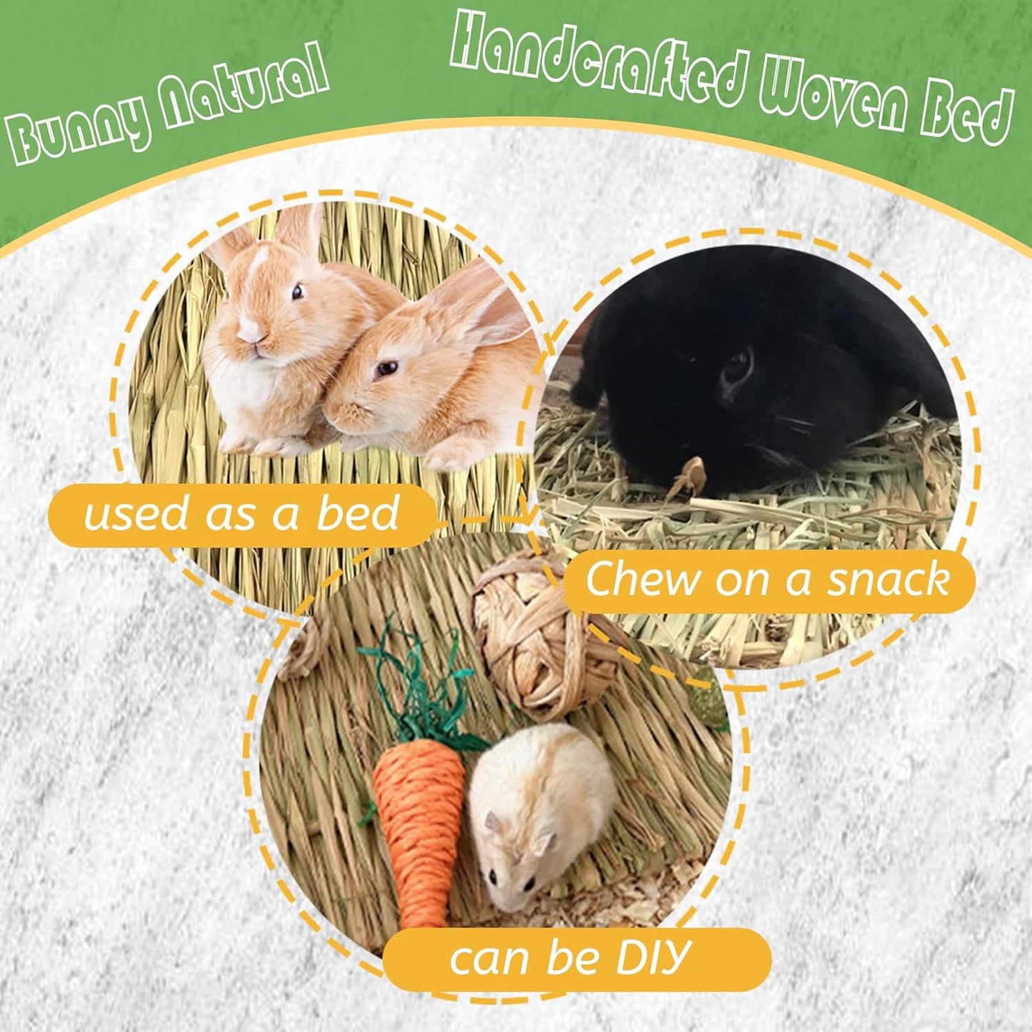 kathson Grass Mats for Rabbit,Bunny Natural Handcrafted Woven Bed Small Animal Hay Bedding Nest Rabbits Chew Toy Bedding for Guinea Pig Chinchillas Dogs Hamsters(8 PCS)