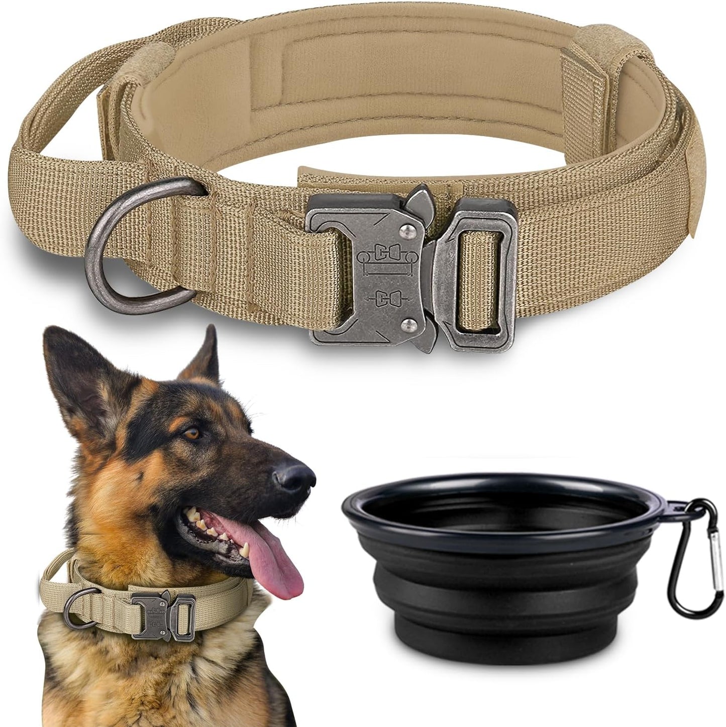 COOYOO Dog Collar,3 Piece Set Tactical Dog Collars, Adjustable Military Training Nylon Dog Collar with Control Handle and Heavy Metal Buckle for Medium and Large Dogs