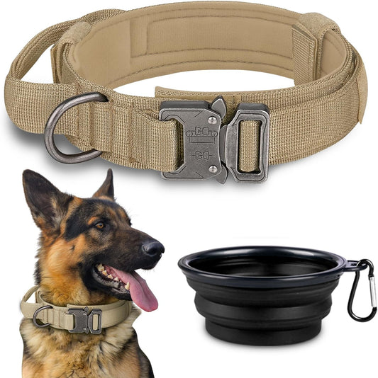 COOYOO Dog Collar,3 Piece Set Tactical Dog Collars, Adjustable Military Training Nylon Dog Collar with Control Handle and Heavy Metal Buckle for Medium and Large Dogs