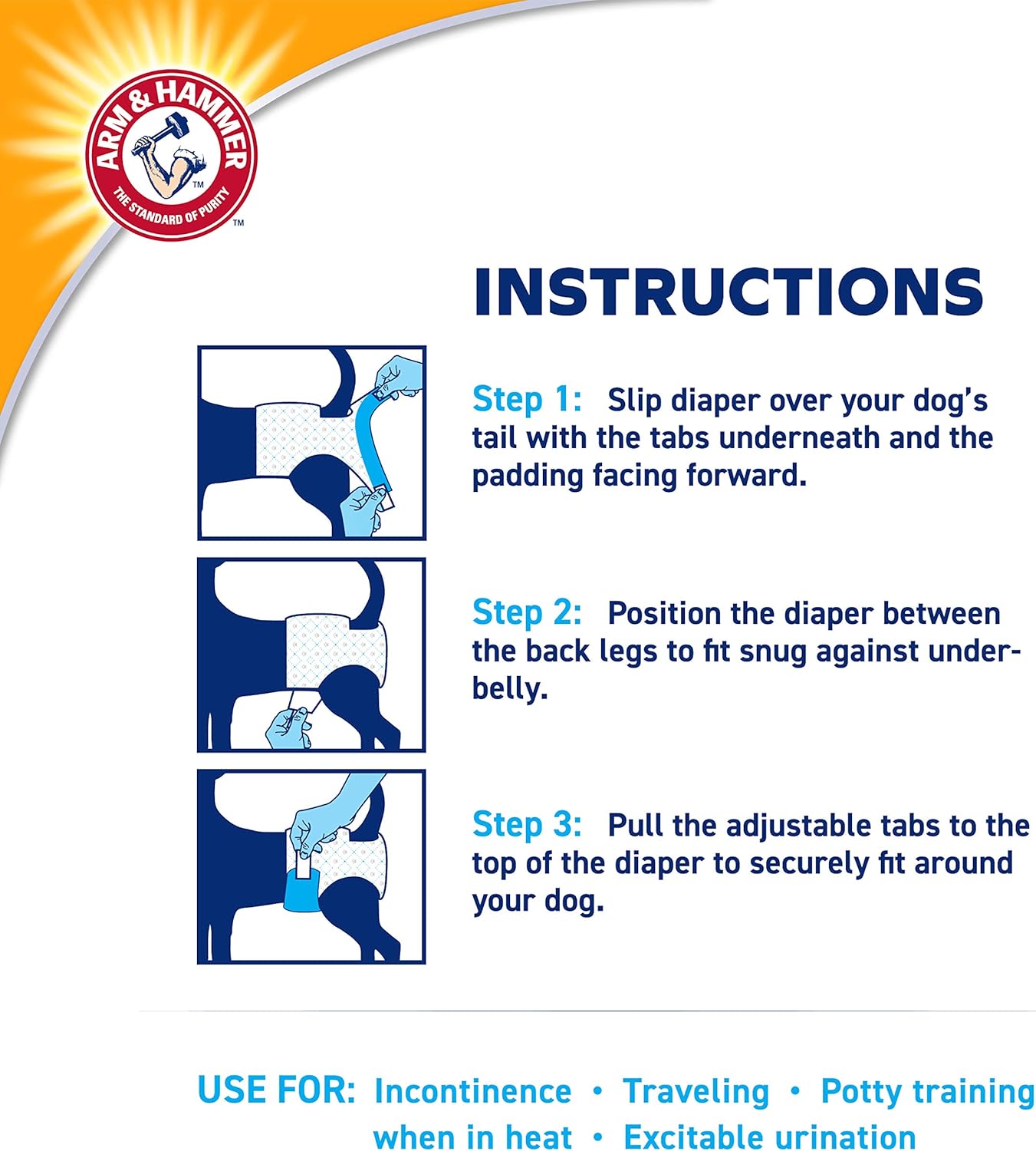 Arm & Hammer for Pets Female Dog Diapers, Size Large, Ultra-Absorbent, Adjustable Girl Dog Diapers with Leak-Proof Protection and Wetness Indicator (Pack of 6, 72 Count Total)