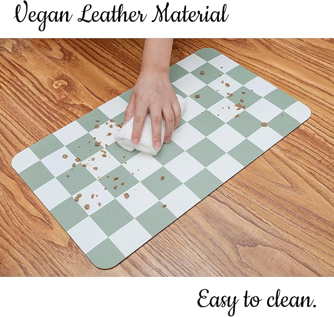 Ralxion Checkered Dog Feeding Mat, Absorbent Mats for Dog Food and Water Bowl, Dispenser, Modern Aesthetic Sage Green Checkerboard Pet Placemat for Dogs, Cats, Puppy, 16" X24”