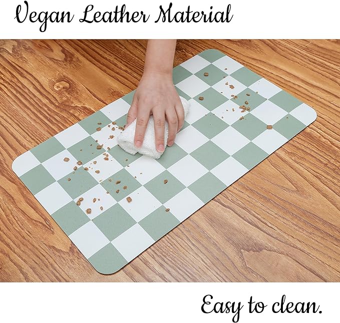 Ralxion Checkered Dog Feeding Mat, Absorbent Mats for Dog Food and Water Bowl, Dispenser, Retro Modern Aesthetic Sage Green Checkerboard Pet Placemat for Dogs, Cats, Puppy Accessories, 12" X19”