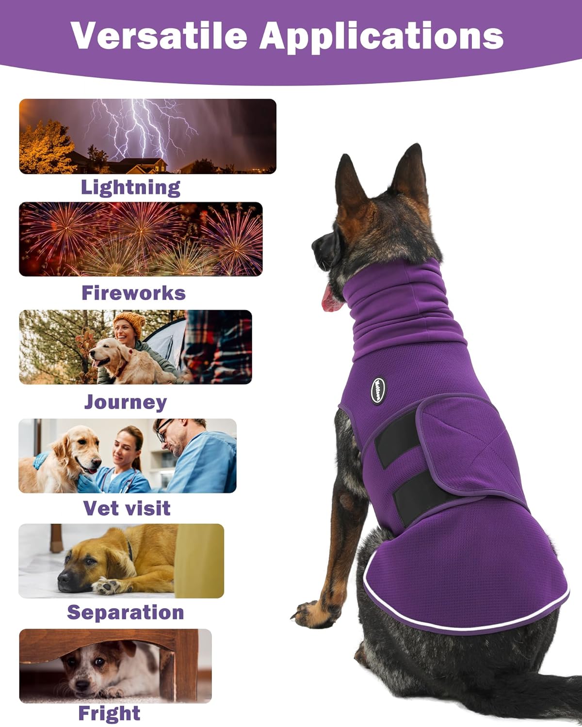 Dog Anxiety Vest with Hood, Skin-Friendly Thunder Jacket for Dogs, All-in-One Dog Calming Shirt with Hood for Thunder, Fireworks, Separation - Keep Pet Calm Without Medicine, Rose, L