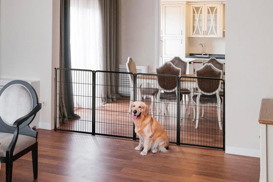 FXW Dog Gate Extra Wide Designed for Indoor Use, Adjustable Width Up to 111-inch Wide (40" H 4 Wire Panels for Medium and Large Dogs), Black