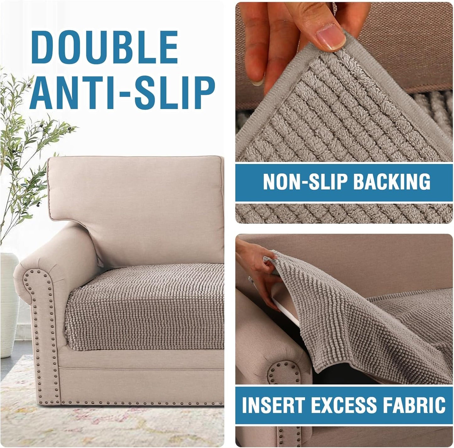 H.VERSAILTEX Plush Chenille Couch Protector Dog Bed Cover Thick Soft Loveseat Cover for 2 Cushion Couch Anti Slip Couch Cover Furniture Protector for Dog, Pet, Cat (35" x 62", Taupe)