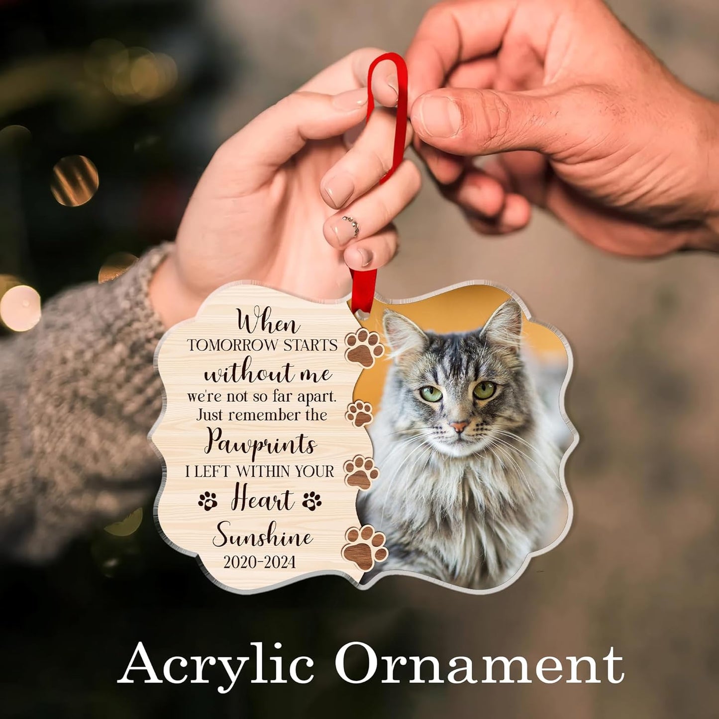 Custom Cat Memorial Acrylic Ornament - Rememberance Ornament for Loss of A Pet - Personalized Gifts - Pet Bereavement Gift - Pet Sympathy Gift (Cat Memorial Acrylic)