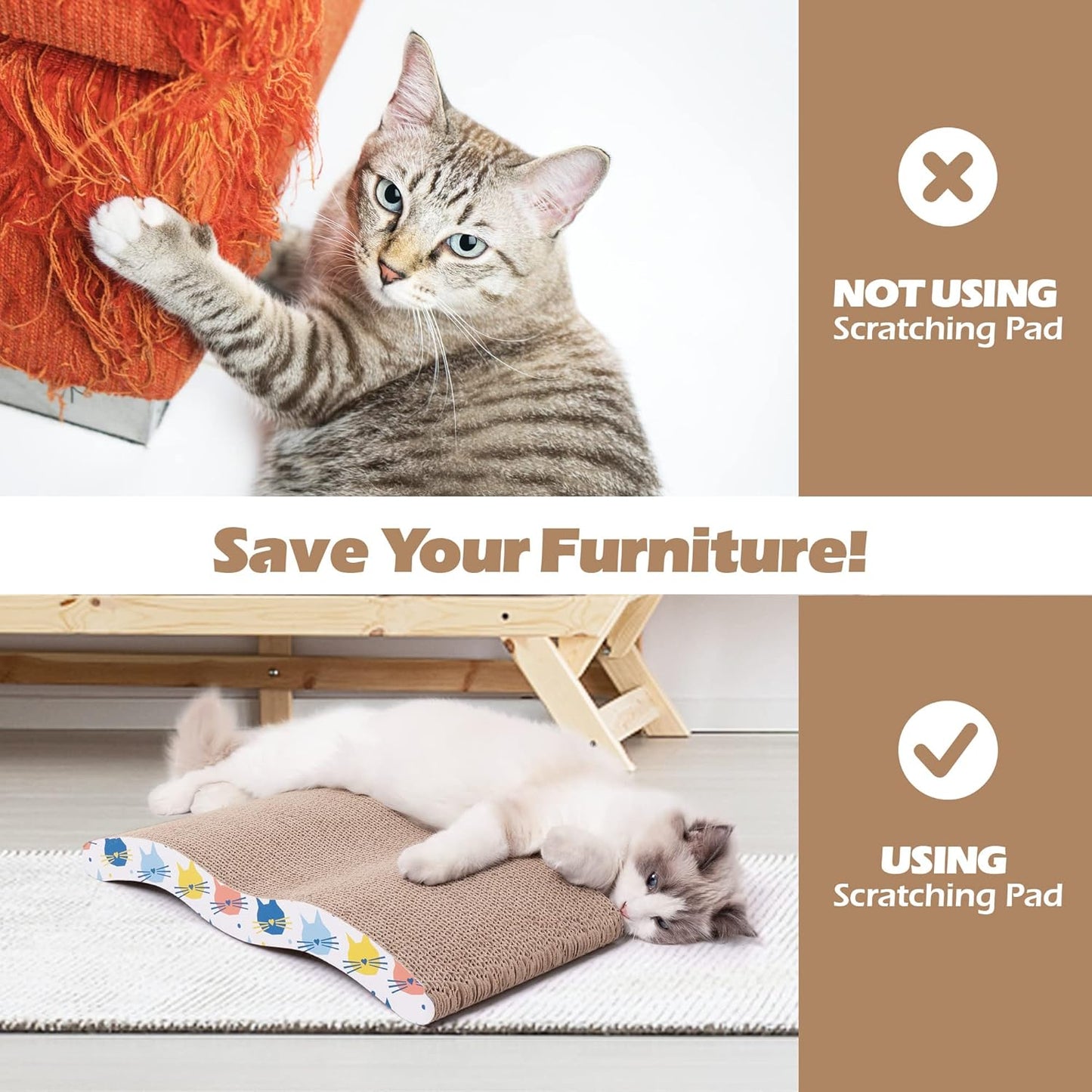 Pet Prime 3PCS Cat Scratcher Cardboard Board 3 Pack Cat Recycle Corrugated Scratching Pad Cat Scratching Lounge Sofa Bed Wave Shape Cat Scratch Pad with Catnip (3PCS)