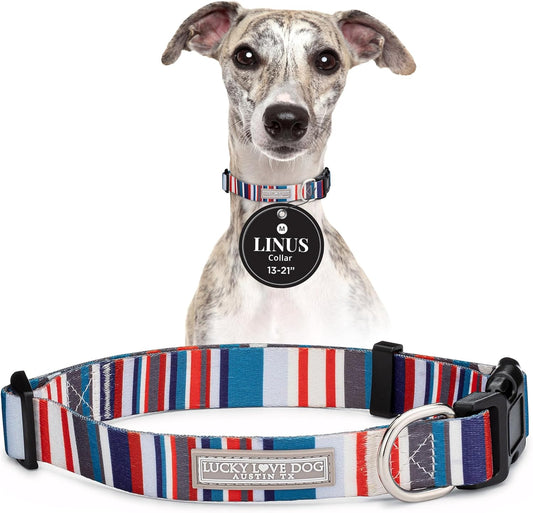Lucky Love Dog - Adjustable Dog Collar with Easy Click Buckle for Small to Large Dogs, Durable, & Comfortable for Male & Female Dogs, Pet Collar for Puppies & Adult Ones - Linus, Medium