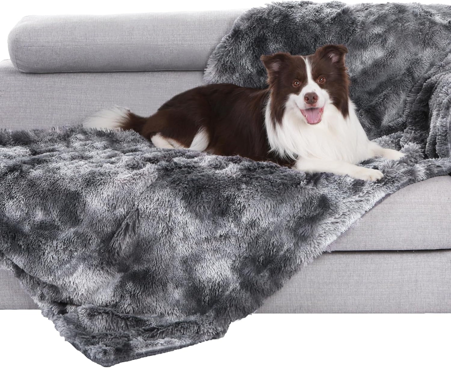 gogobunny Waterproof Dog Blanket for Large Dogs, Cats, Puppy, Reversible Faux Fur Pet Throw Blanket, Washable, Calming Furniture Protection for Sofa Bed (33x77 Inch (Pack of 1), Tie-dye Grey)