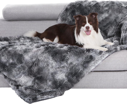 gogobunny Waterproof Dog Blanket for Large Dogs, Cats, Puppy, Reversible Faux Fur Pet Throw Blanket, Washable, Calming Furniture Protection for Sofa Bed (33x77 Inch (Pack of 1), Tie-dye Grey)