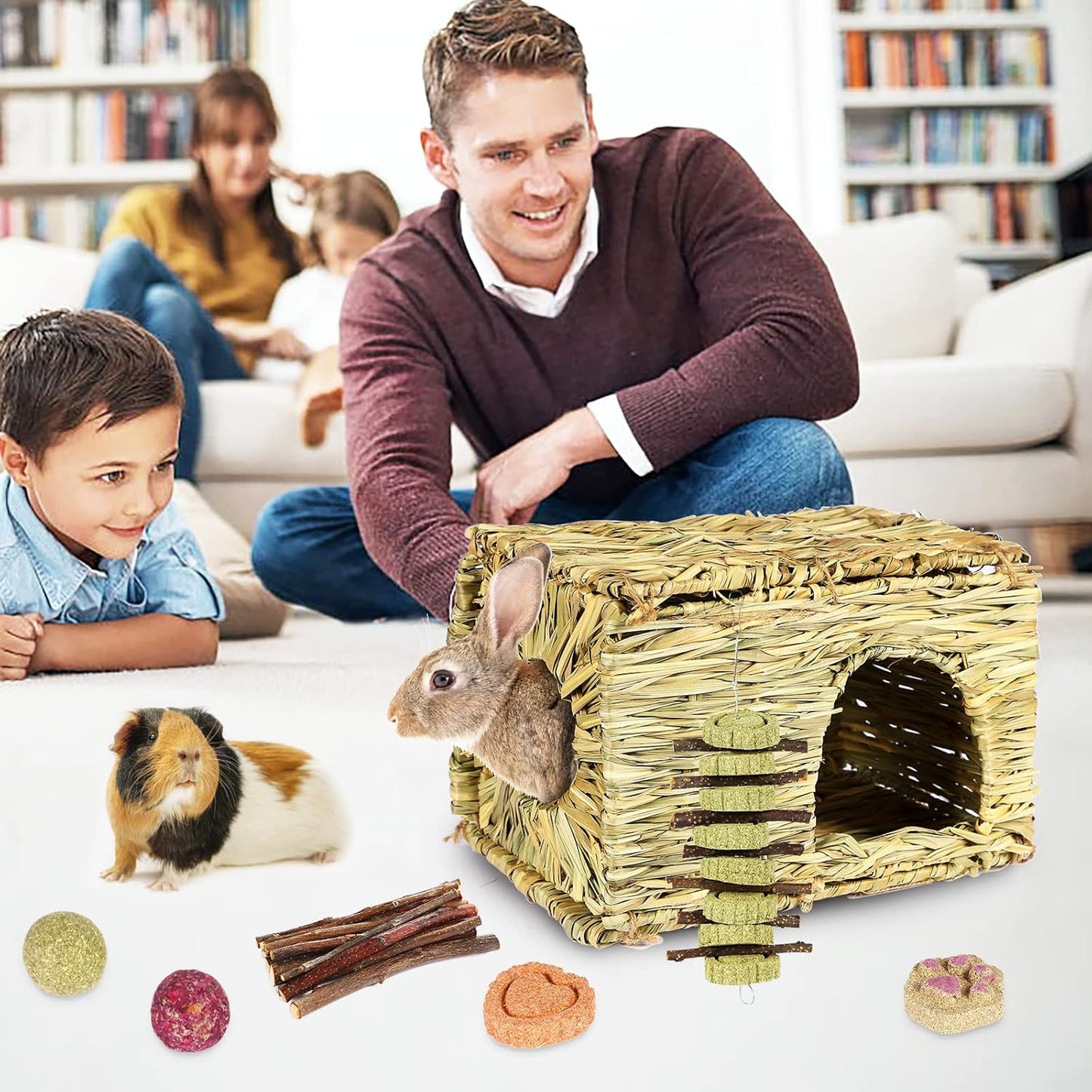 Bunny Grass House-Hand Made Edible Natural Grass Hideaway Comfortable Playhouse for Rabbits, Guinea Pigs and Small Animals to Play,Sleep and Eat (style4)