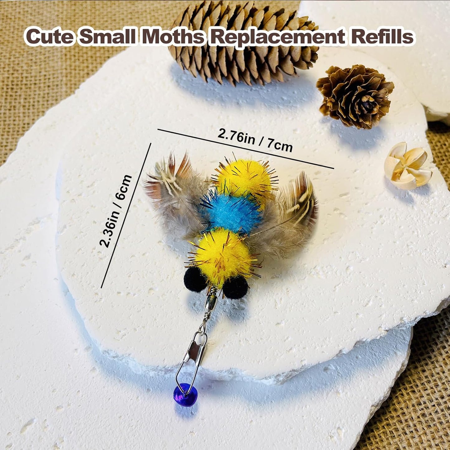 Kingtree Cat Teaser Wand Toys, 8 Pack Feather Wand Cat Toy Set with 6Pcs Insects Feather Refills & 2Pcs Flexible Steel Wire Teaser Wands, Interactive Pet Feather Toys for Play Chase Exercise