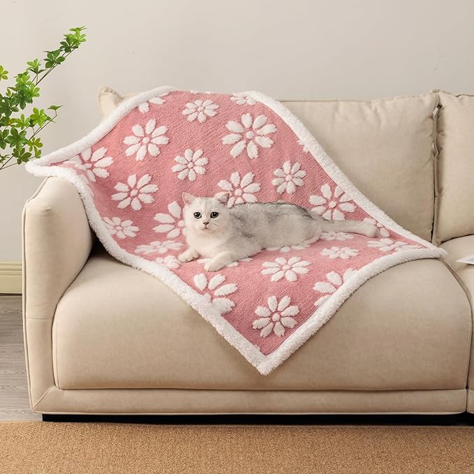 Waterproof Blanket for Dog Puppy Cat, Cute 3D Textured Flower Dog Blanket for Bed Couch Sofa, Soft Liquid Pee Proof Furniture Protector, 30"x40", Pink