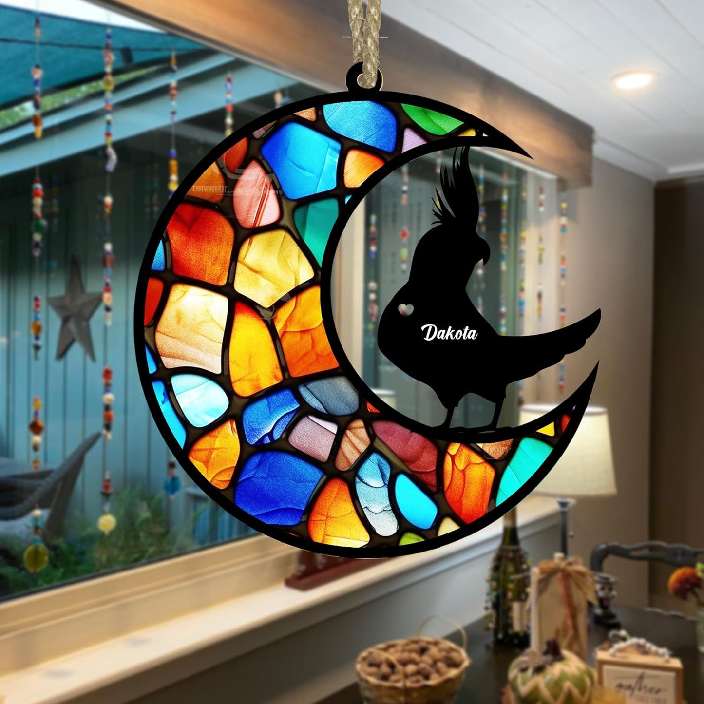 Personalized Parrot Memorial Suncatcher/Ornament - Custom Name Loss Cockatiels Bereavement Ornaments, Stained Glass Light Catcher Sympathy Gift, Pet Remembrance Keepsake Memory Window Hangings