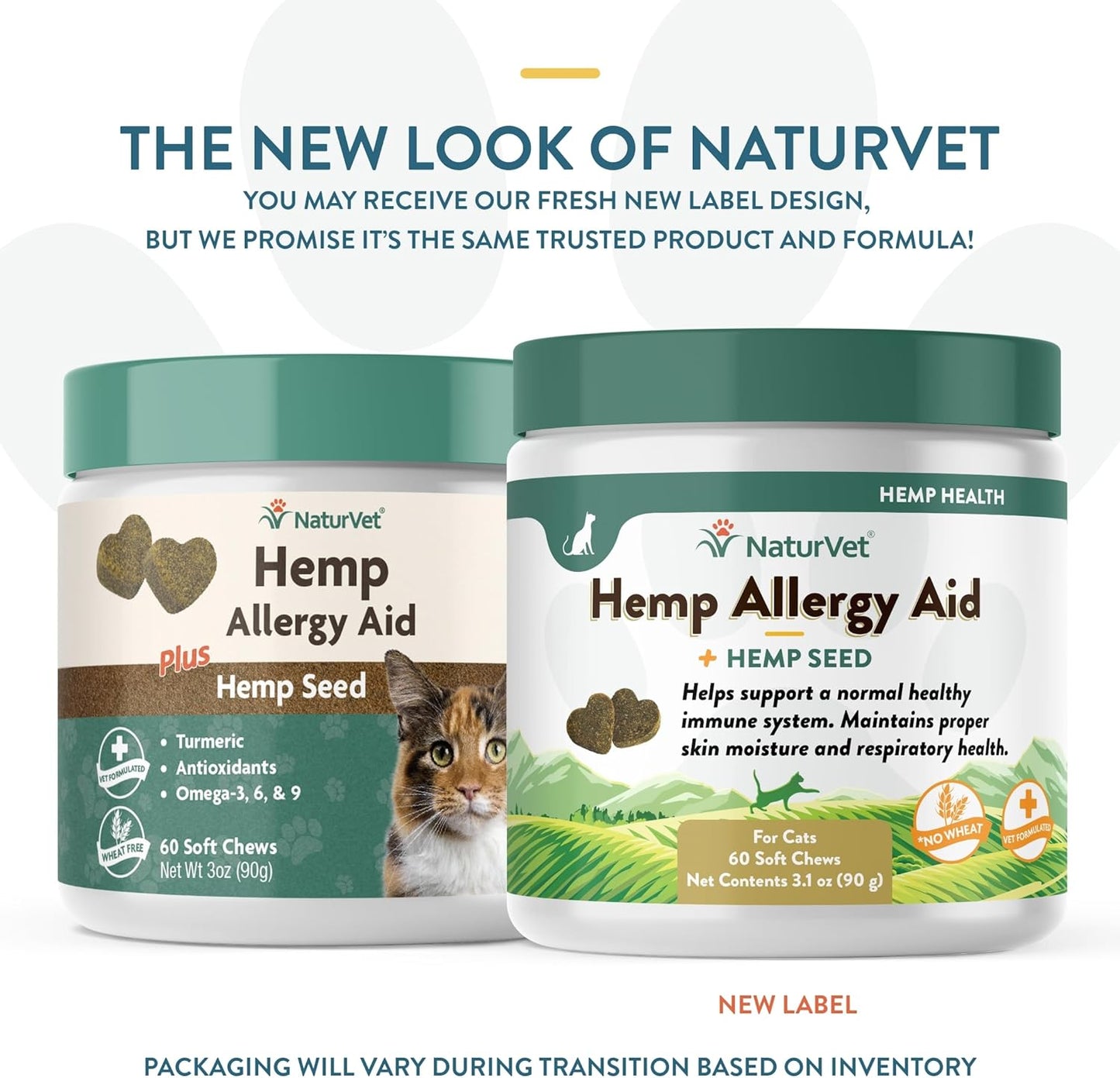 NaturVet Hemp Allergy Aid Plus Hemp Seed Soft Chews for Cats, 60 ct, Made in The USA