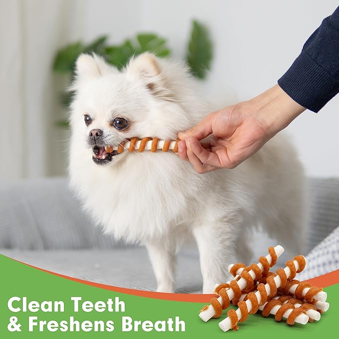 MON2SUN Dog Treats, 5 Inch Chicken Wrapped Rawhide Sticks, Rawhide Twist for Small Dogs, Promotes Dental Health Chew, 20oz (25 Count-Pack of 1)