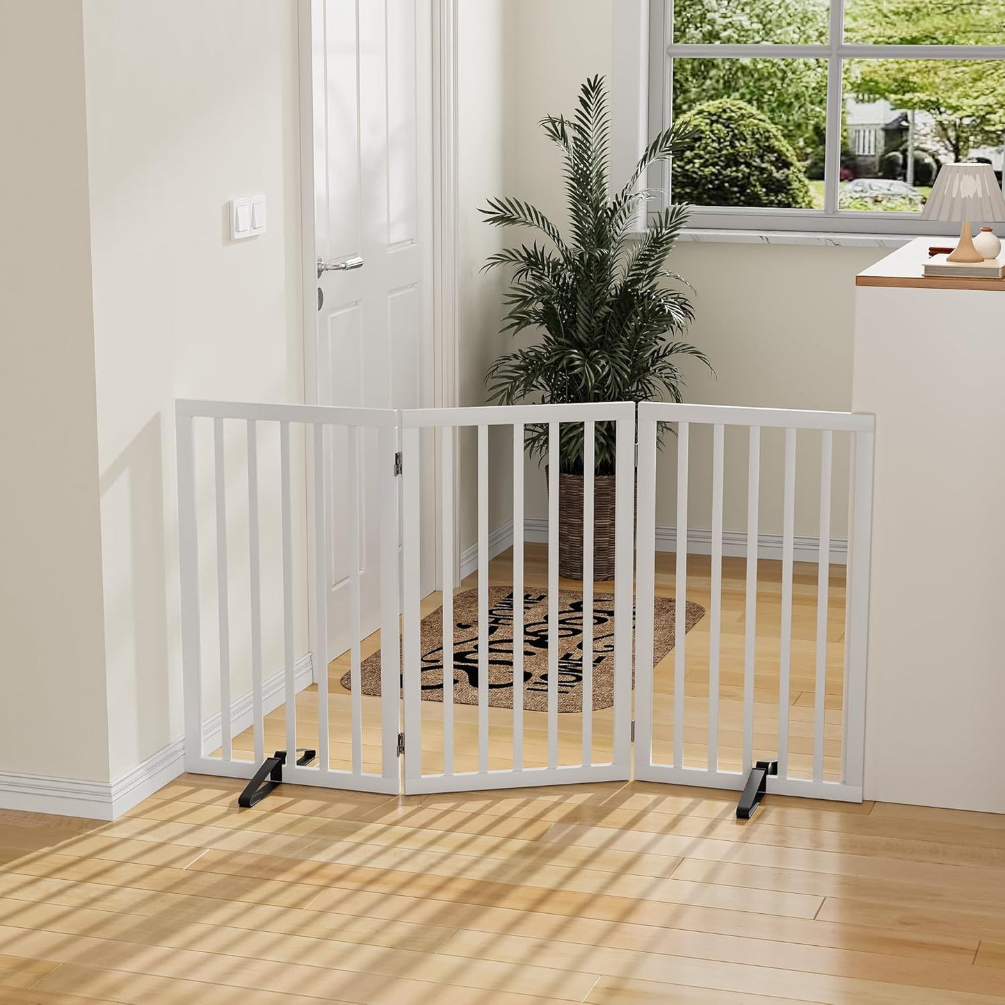 Dog Gate 32" Tall Freestanding Dog Gate for Doorways Foldable Pet Gate for Dogs Indoor (White,3 Panel)