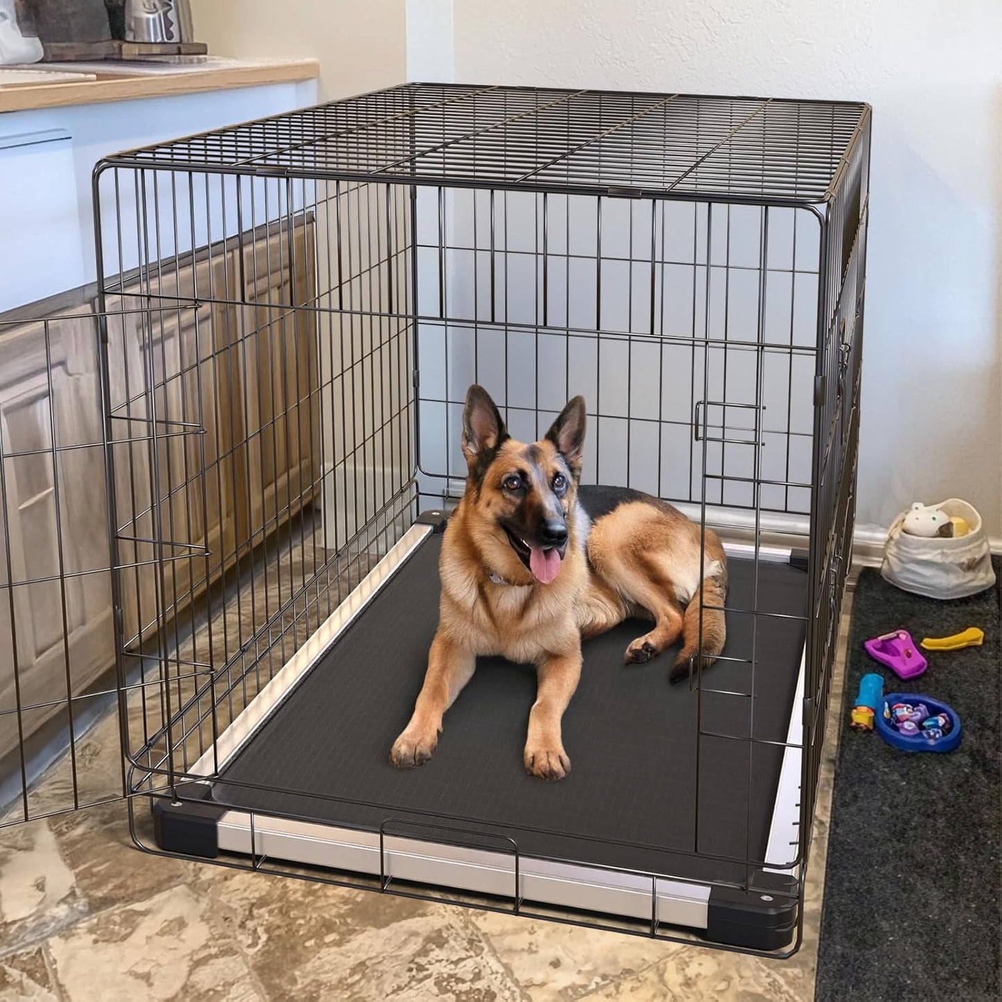 FXW TitanNest Chew-Proof Elevated Dog Bed, Raised Cot for Indoor/Outdoor/Camping Use, Durable & Washable Padded Pet Bed for Large Dogs, 47.0" L x 29.0" W x 7.3" H, Black