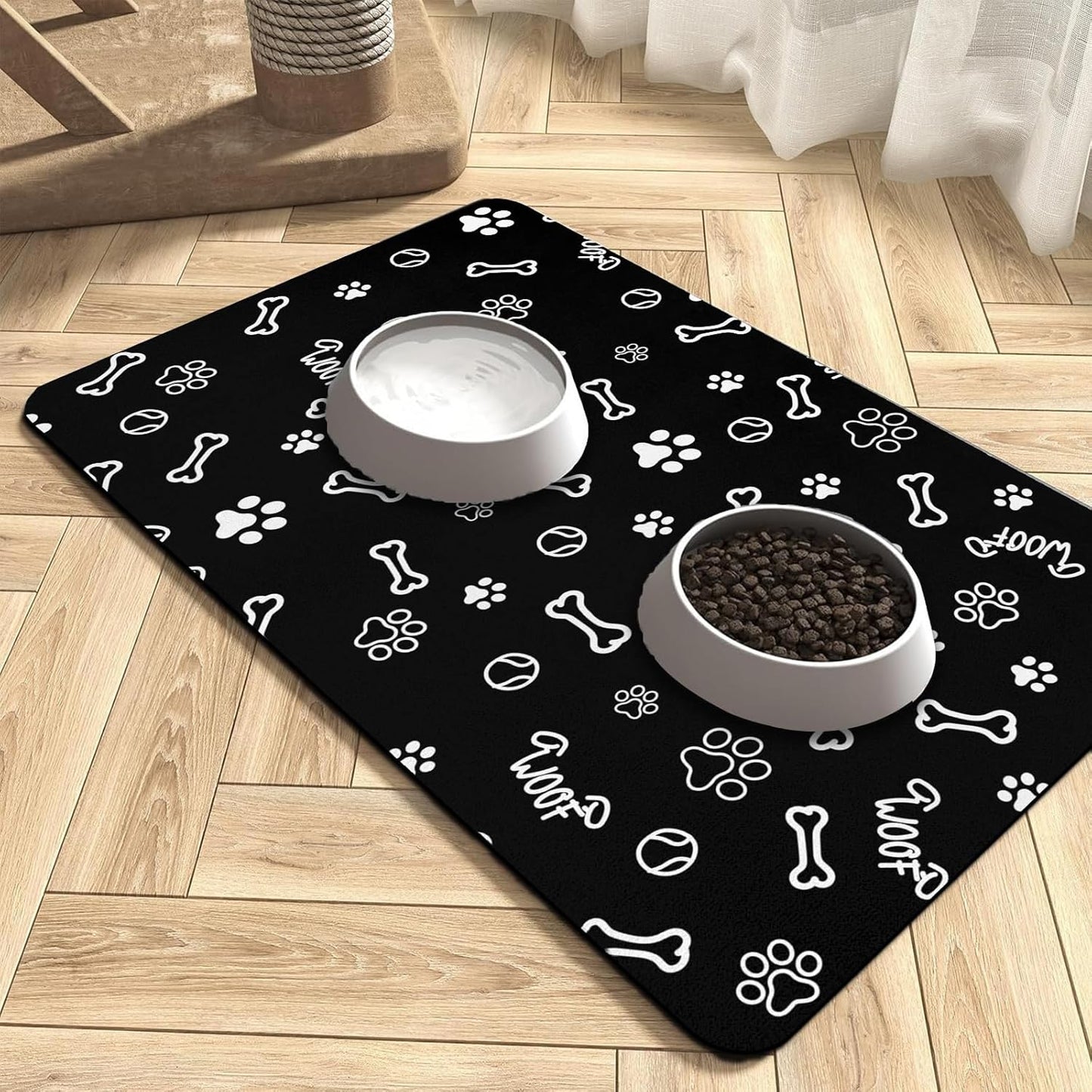 Pet Dog Food Mat Large - Absorbent Non-Slip Placemat for Dog Bowl,Cat Feding Mats for Floors,Dishmat for Food and Water,12"x20"(Paw Print)