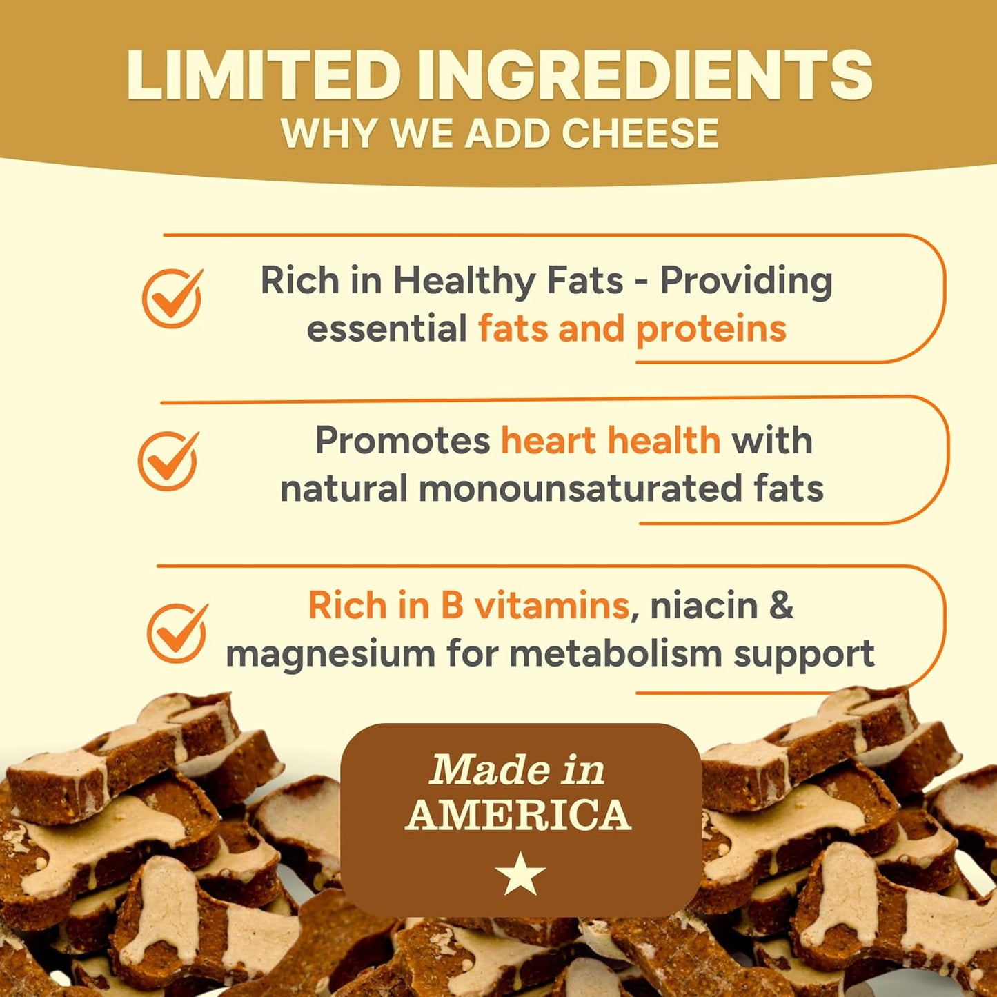 Gaines Family Farmstead Cheese Drizzled Sweet Potato Dog Bones - 8 oz Bag, Grain-Free, All-Natural Dog Treats for Digestion, Skin, Energy & Immunity – Limited Ingredient, Made in USA