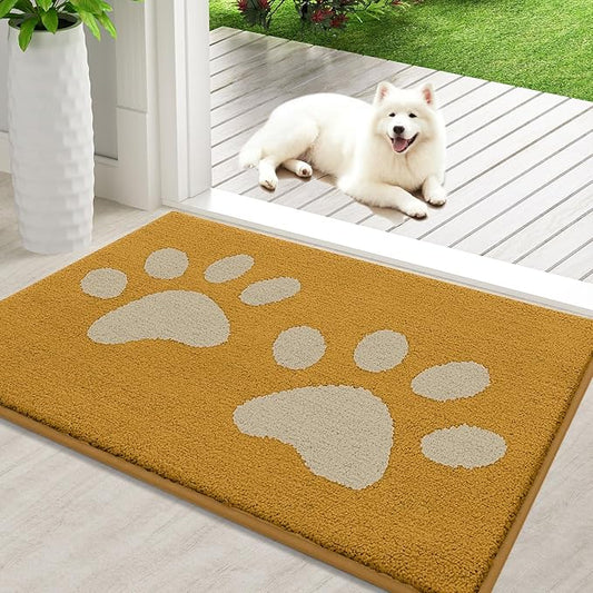 Buganda Dog Door Mat for Muddy Paws, Absorbent Dirt Trapper Washable Indoor Doormats, Non Slip Low-Profile Mud Mat for Dogs, Front Entrance Doormat for Inside Floor (36x24 Inches, Yellow)
