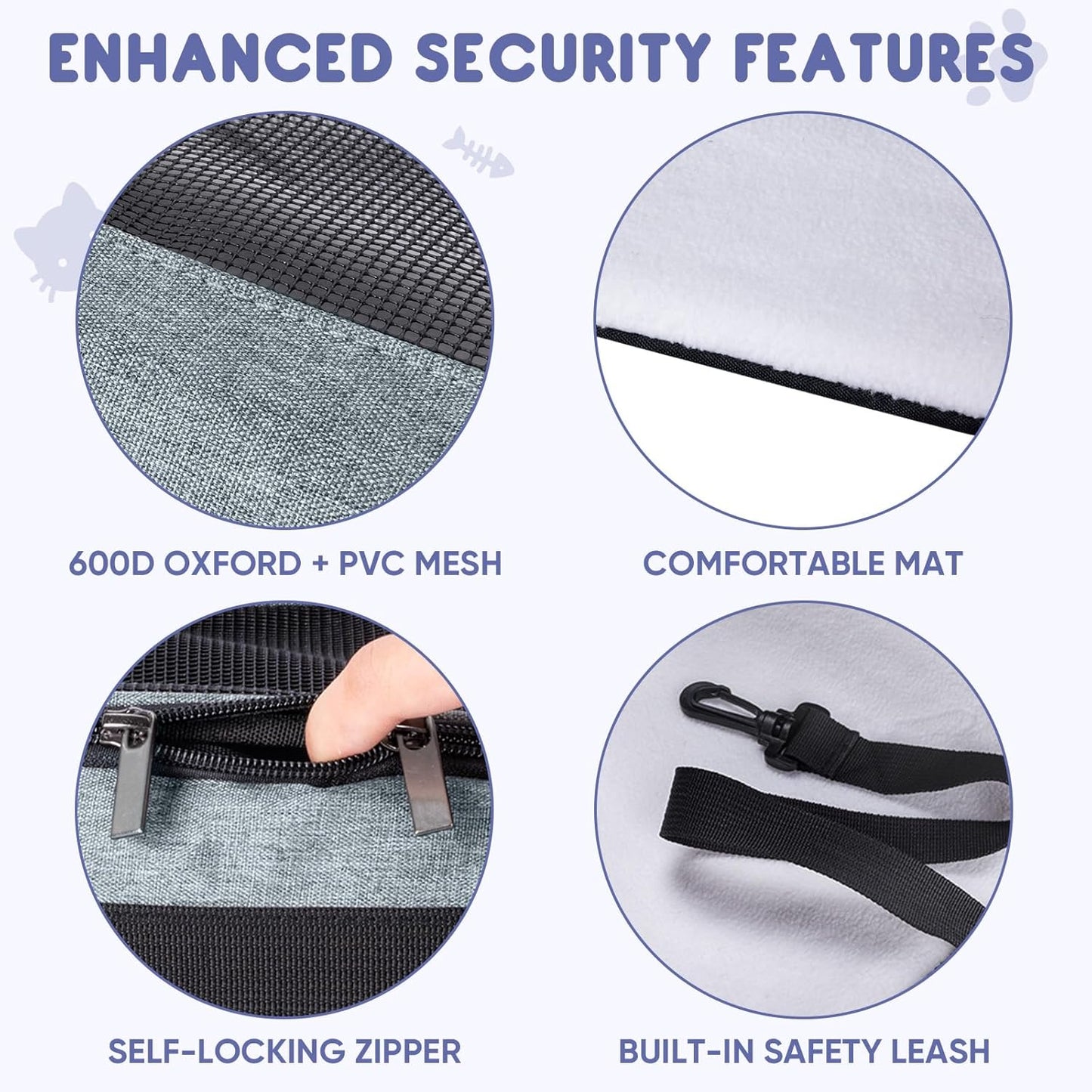 BALEINE Cat Carrier, Puppy Dog Carrier for Small Medium Pets Up to 15 Lbs, Soft-Sided Dog Travel Bag with Safety Zippers, Collapsible Pet Carrying Case (Gray, L, 17"x11"x11")