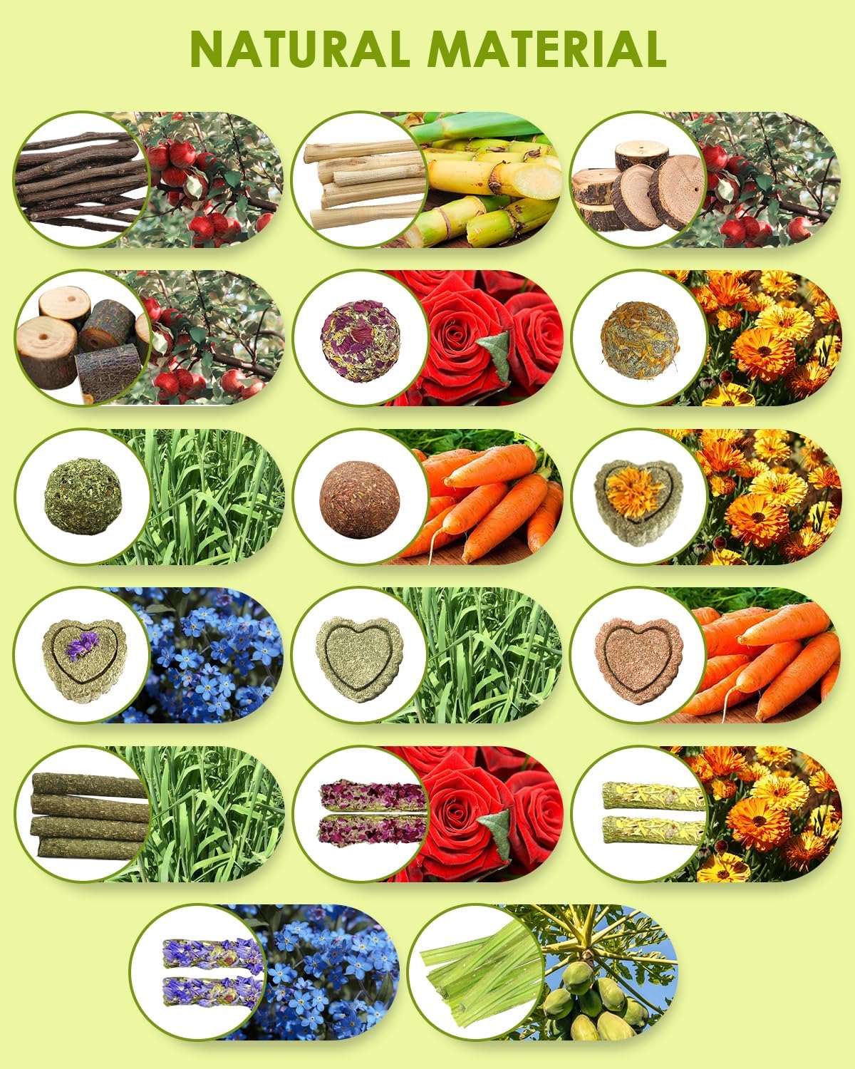 68pcs DIY Rabbit Chew Toys,Rabbit Toy for Bunnies Boredom Bunny Toys for Teeth, Timothy Stick, Apple Sticks, Sweet Bamboo, for Guinea Pig, Hamster, Chinchilla, Rat, Small Animals