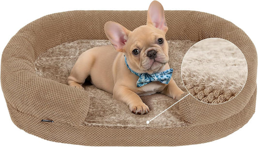 Anti-Anxiety Dog Bed for Medium Dogs, Cozy Round Egg Crate Foam Sofa with Washable Removable Cover & Bolstered Sides, Comfortable Pet Chair or Crate Bed,Camel (35")