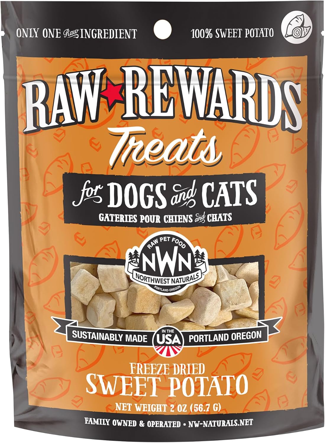 Northwest Naturals Raw Rewards Freeze-Dried Sweet Potato Treats for Dogs and Cats - Bite-Sized Pieces - Healthy, 1 Ingredient, Human Grade Ingredients, All Natural, Proudly Made in USA, 2 Oz