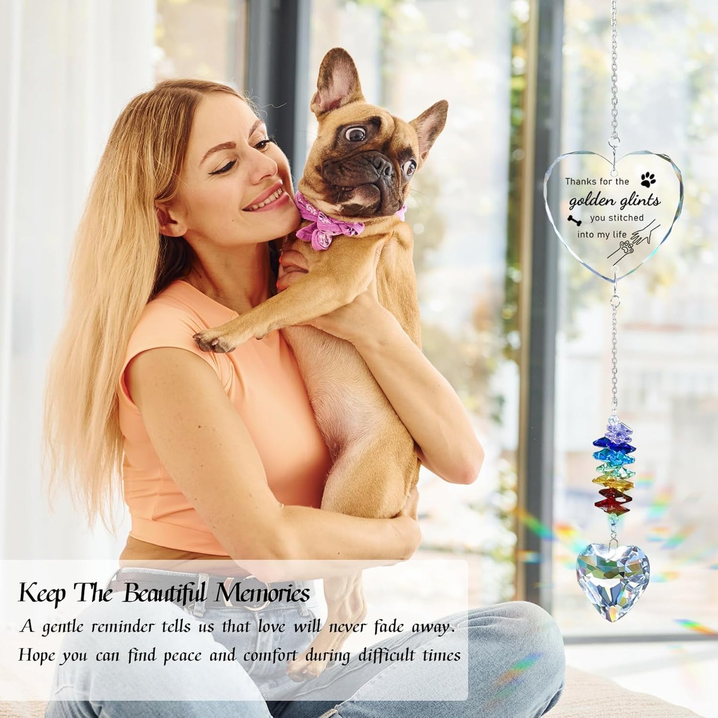 Dog Memorial Gifts for Loss of Dog, Pet Memorial Suncatcher, Pet Sympathy Gifts, Heart Shaped Suncatcher with Personalized Words, Remembrance Bereavement Gift for Loss of Dogs Cats