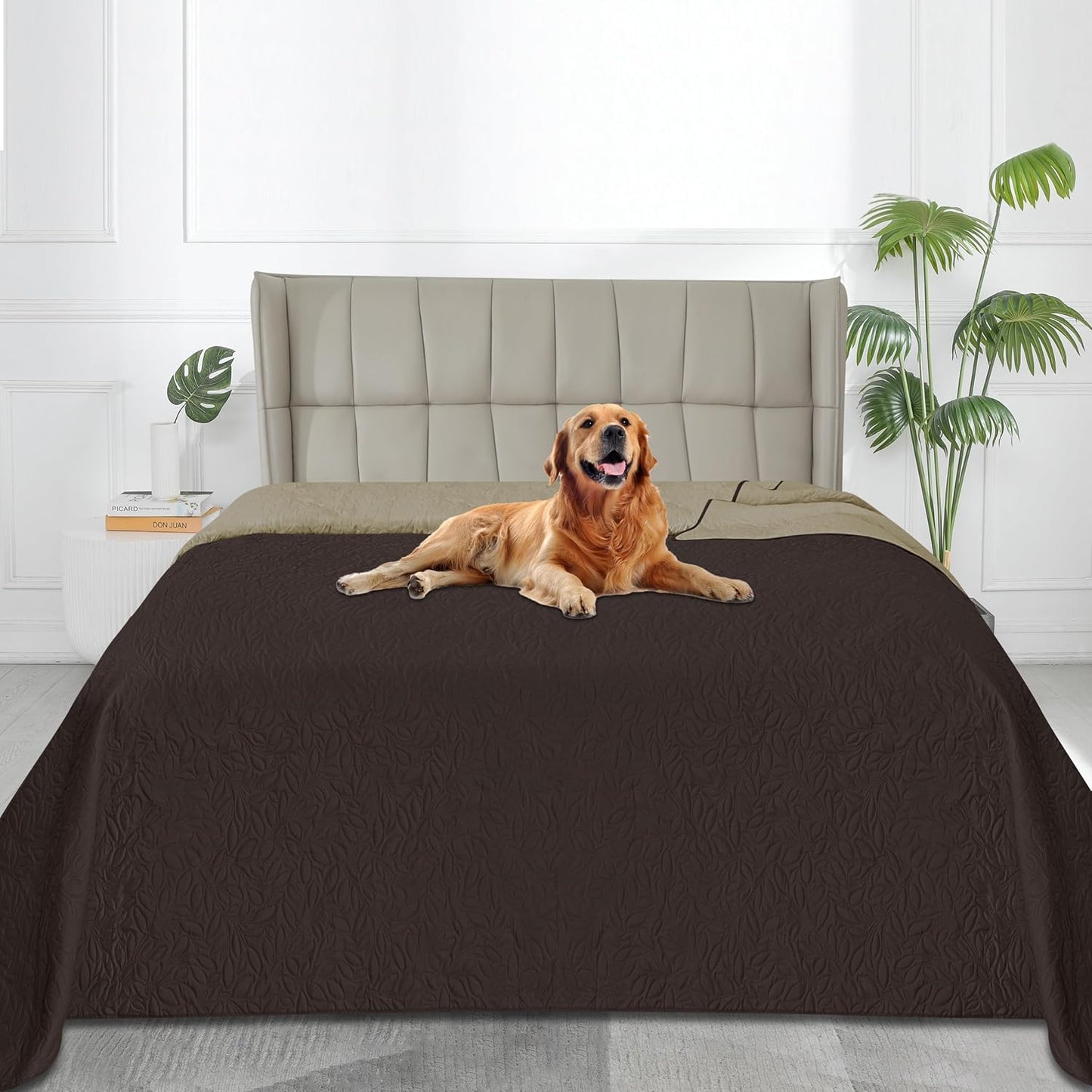 Easy-Going Waterproof Dog Bed Cover Reversible Leak Proof Pet Blanket Replacement Mat for Furniture Washable Couch Cover Sofa Cover for Dogs Cat(52x86 Inch, Chocolate/Beige)