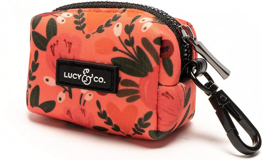Lucy & Co. Posy Pink Dog Poop Bag Holder - Leak Proof Dispenser - Hygienic Pet Poop Pickup - Coral Pink Floral