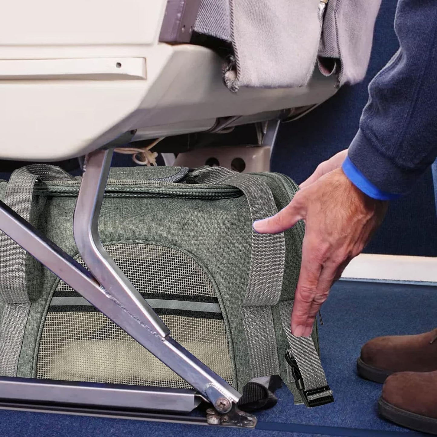 kathson Rabbit Travel Carrier Bag Airline Approved Pet Pocket Breathable Mesh Window Portable Hand Bag with Locking Safety Zippers for Small Dogs Cats Bunnies and Small Animals (Grey)