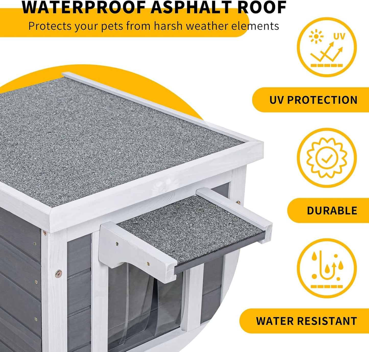 GEGURI Outdoor Cat House, Weatherproof Shelter for Ferrel Cats, Dogs, Rabbits Hutch with Elevated Floor, Asphalt Roof