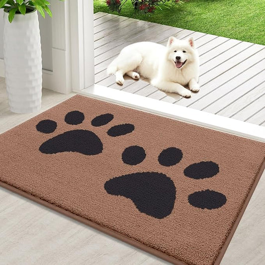 Buganda Dog Door Mat for Muddy Paws, Absorbent Dirt Trapper Washable Indoor Doormats, Non Slip Low-Profile Mud Mat for Dogs, Front Entrance Doormat for Inside Floor (36x24 Inches, Camel and Black)