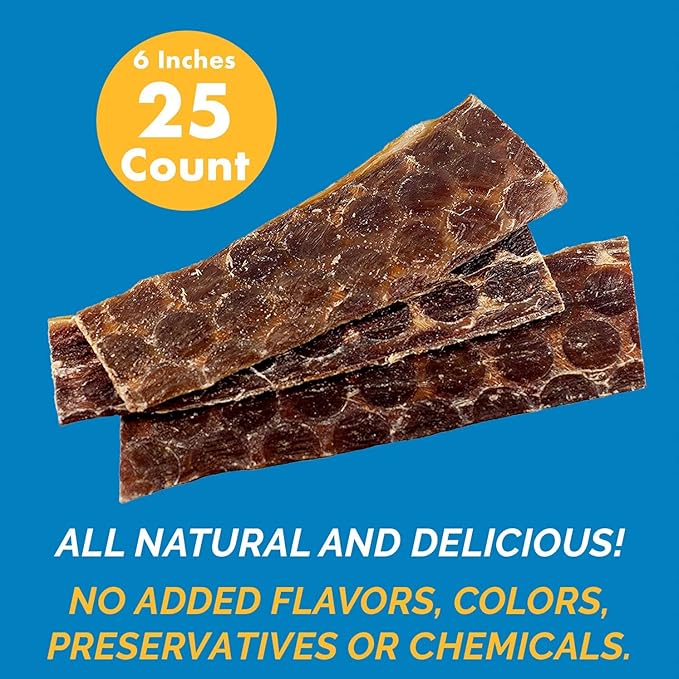 Esophagus Dog Treats (6 Inches - 25 Count) 100% Natural Gullet Sticks for Dogs Flat - Beef Jerky Dog Treats Strips Free of Preservatives, Hormones & Antibiotics