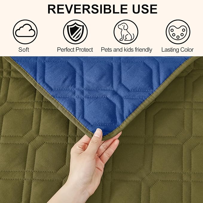 Smiry Waterproof Dog Blanket, 30x70 Inch Soft Pet Bed Cover Reversible, Washable Sofa Couch Furniture Protector for Small Medium Large Dog Puppy Cat, Green/Navy