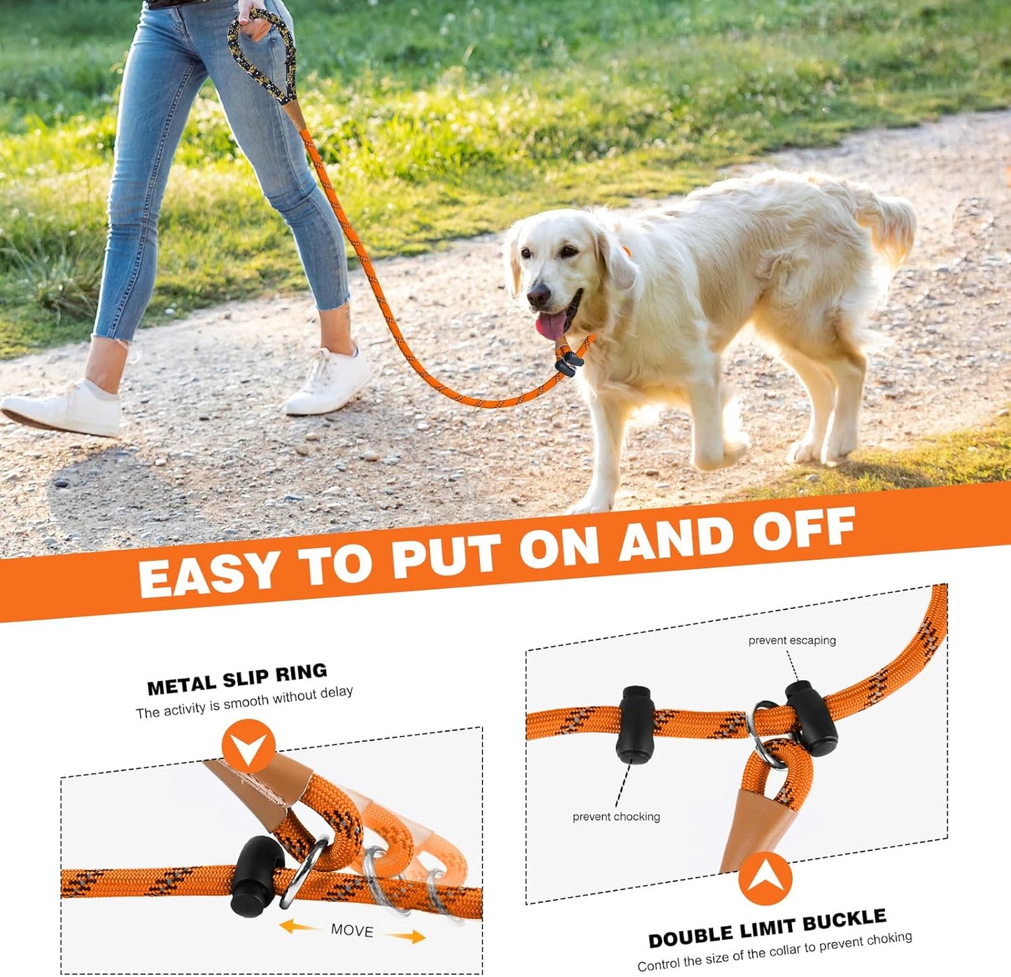 lynxking Slip Lead Dog Leash Reflective, Heavy Duty Comfortable Strong Rope for Large Medium Small Dogs No Pull Pet Training (Orange, Large 1/2in x 6ft-Slip Lead)