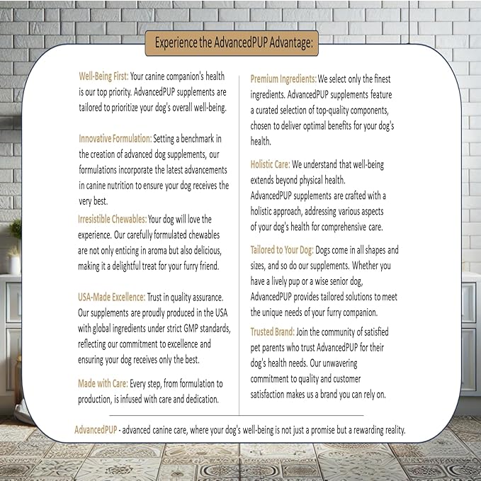 AdvancedPUP Hip and Joint Supplement - Effective Chondroitin MSM & Turmeric for Dogs - Dog Hip & Joint Care to Heal Dog Joint Stiffness & inflammation - Natural Glucosamine Supplement Tasty Bacon 90CT