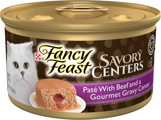 Purina Fancy Feast Savory Centers With Beef Wet Cat Food Pate with Gourmet Gravy Center - (Pack of 24) 3 oz. Cans