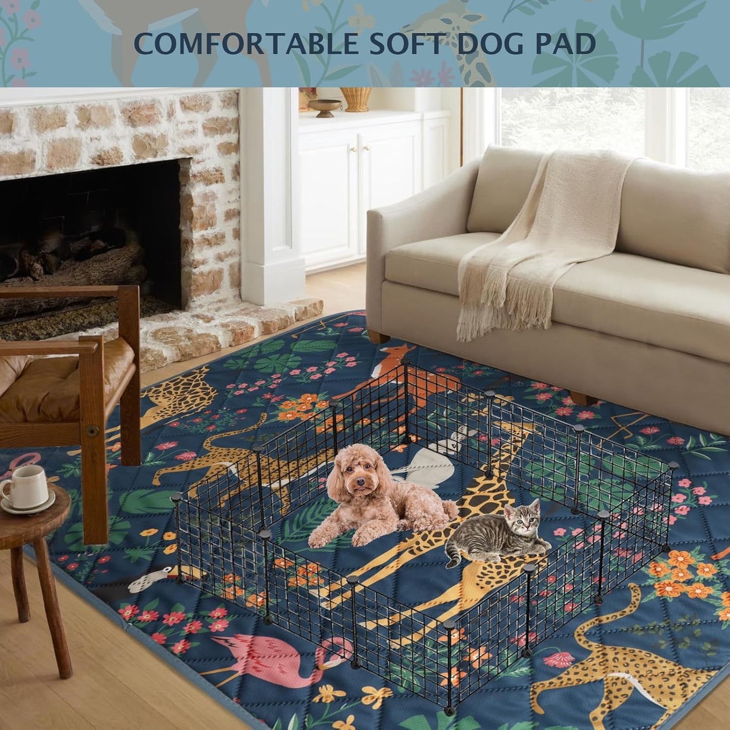 IEUUMLER Washable Pee Pads for Dogs, 1 Pack Forest Pattern Reusable Waterproof Puppy Pads, Non-Slip Super Absorbent Dog Training Pad for Playpen Crate Bed EU013 Navy Blue Jungle, 48x48