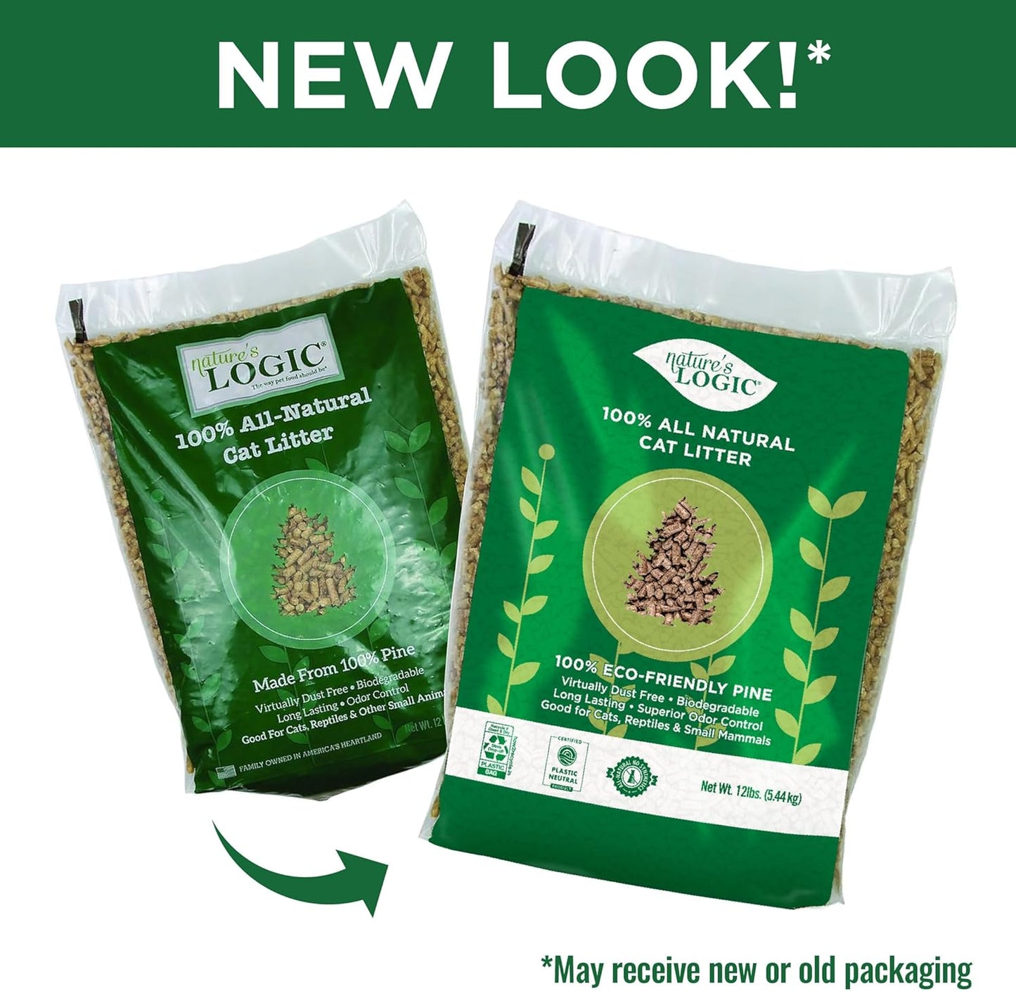 Nature's Logic 100% Natural Pine Pellet Cat Litter - 100% Ponderosa Pine, Dust-Free, Unscented, Biodegradable - Safe for Cats, Kittens, Reptiles & Small Pets - Highly Absorbent - 12 lb Bag