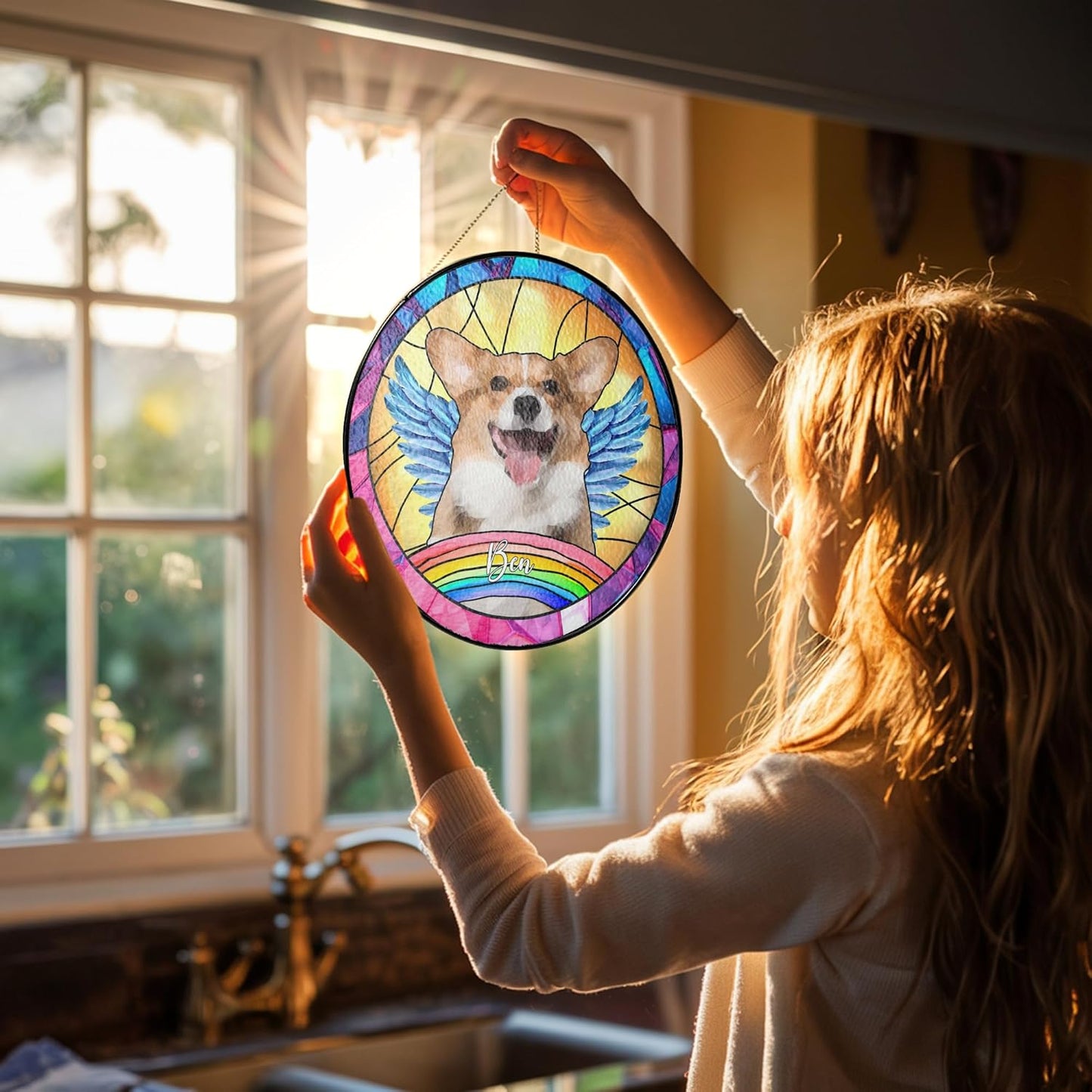 Lovely POD Custom Fur Memorial Suncatcher, Personalized Dog Breeds Suncatcher, Ornament Loss of Pet, Sympathy Gift for Loss of Pet Window Hangings, Dog Lovers Memorial Gift, Home Decor