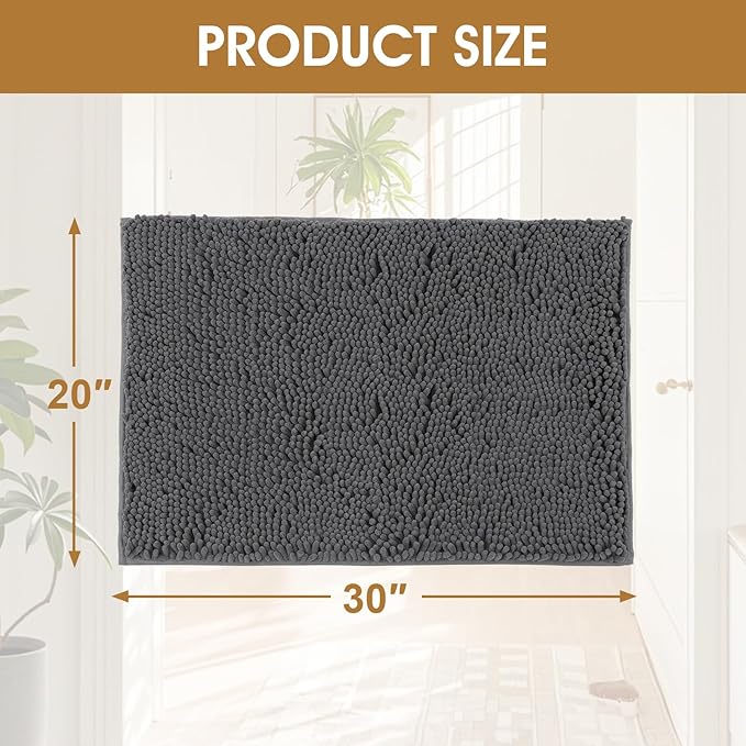 4 Pieces Muddy Door Mats for Dogs, Chenille Absorbent Pet Mats, Quick Dry, Trap Dirt Non Slip Heavy Indoor Doormat Soft Dog Bed Mat Front Inside Door Mat for Indoor Outdoor Entrance,Grey