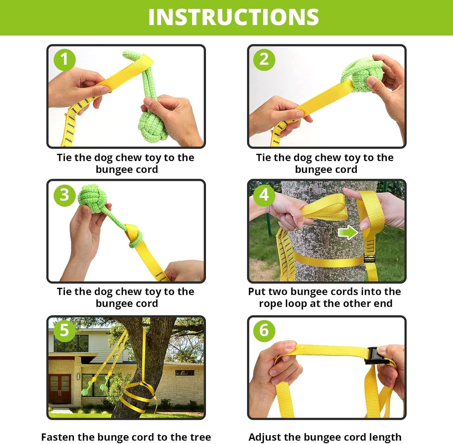 Dog Hanging Bungee Tug Toy for Two Dogs: Interactive Tether Tug-of-War for Pitbull Small to Large Dogs to Exercise - Durable Retractable Tugger Dog Rope Toy with 2 Chew Rope Toys