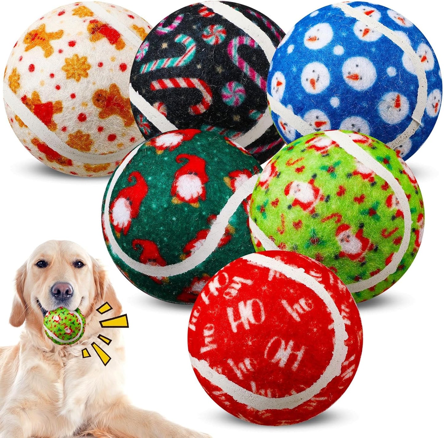 Civaner 6 Pcs Christmas Squeaky Tennis Balls for Dogs 2.5 Inch Bulk Dog Toys Ball for Small Medium Large Dogs Puppy Chew Teething Toy Interactive Training Xmas Gifts Stocking Stuffers (Candy)