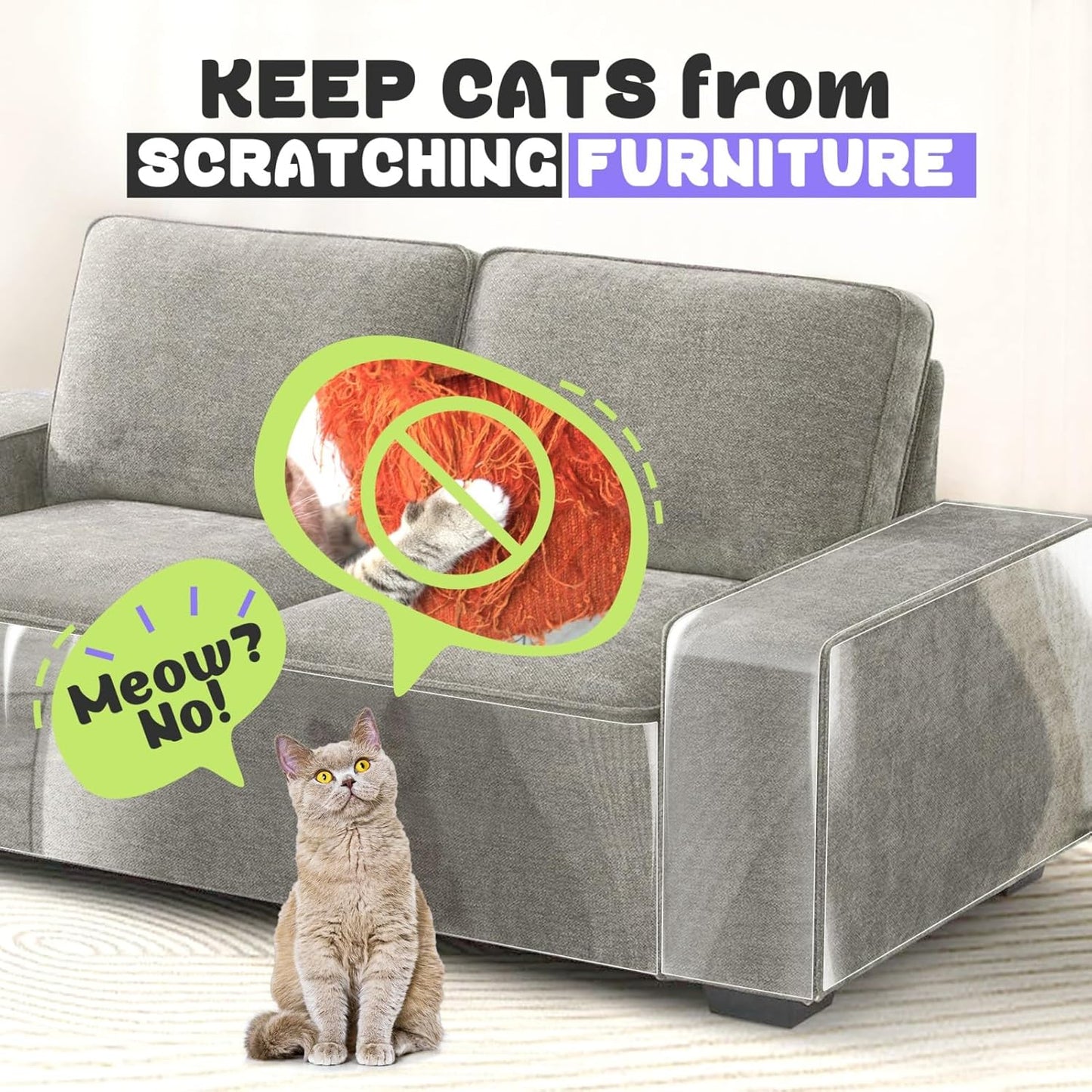Cat Scratch Furniture Protector, 2 Pack 196.8" x 11.8" Couch Protector from Cat Claws, Thickened Transparent Self-Adhesive Furniture Protectors for Couch Protection from Cat Scratching