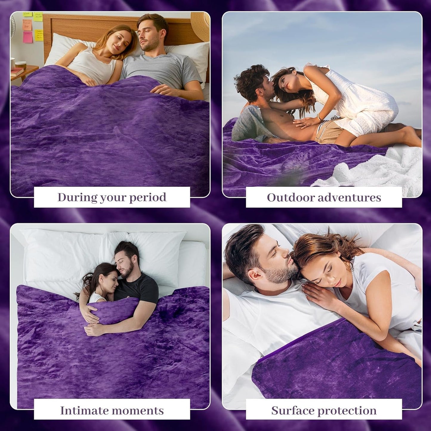 Love Purple Waterproof Bed Blanket, Twin Size 80'' x 60'' Double Side Leakproof Reversible Sherpa Flannel Fleece 3 Layer Lightweight Blanket, Absorbs 50oz
